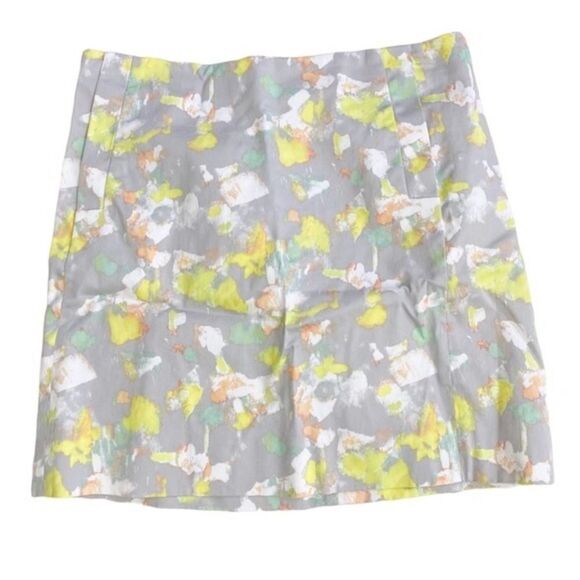 J. Crew style 27112 Stretch gray yellow Watercolor Sateen Mini Skirt size 0 - Picture 2 of 8
